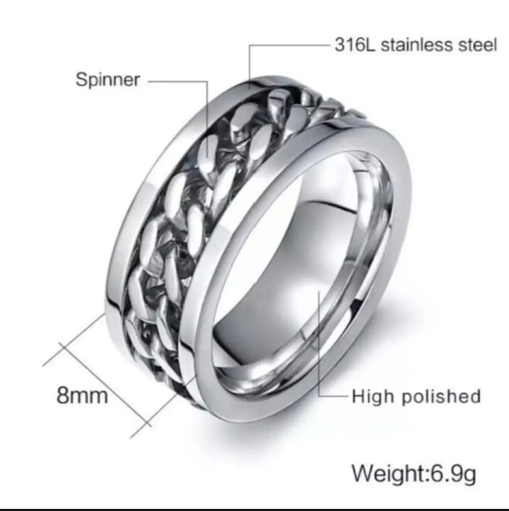 Stylish Men & Women Cuban Link Chain Spinner Ring and Bracelet