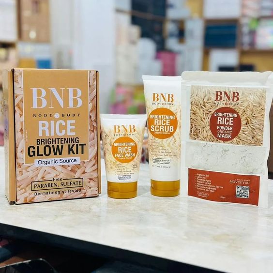 ORIGINAL BNB Rice Extract Bright & Glow Kit ( Rice Face Wash + Rice Scrub + Rice Mask )