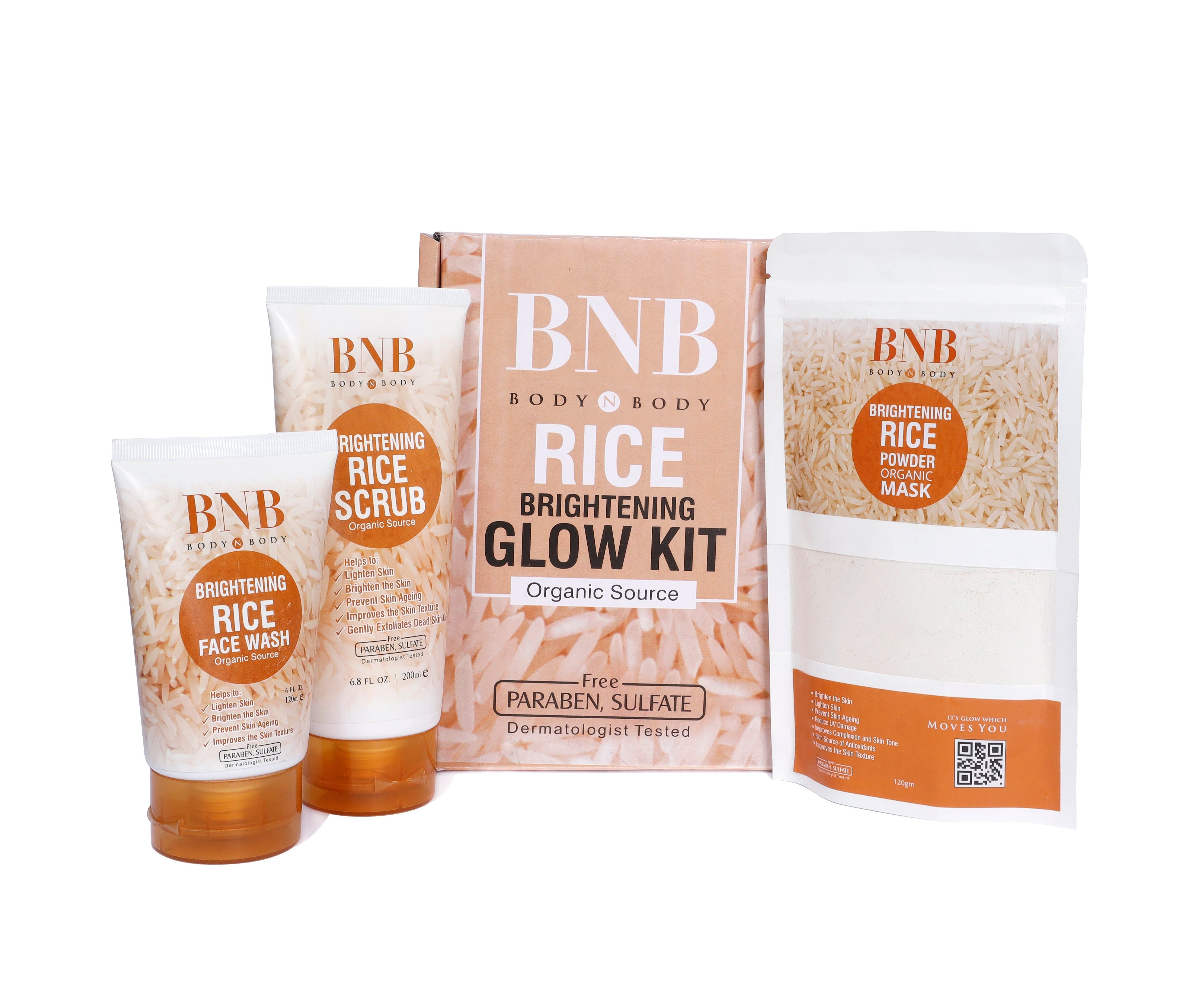 ORIGINAL BNB Rice Extract Bright & Glow Kit ( Rice Face Wash + Rice Scrub + Rice Mask )